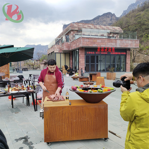 Barbecue extérieur européen, grilles de foyer en acier, <span class=keywords><strong>grille</strong></span> de foyer en acier, barbecue en acier avec plaque circulaire, jardin de maison en plein air - Product Image 3