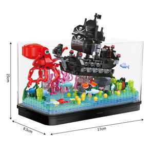 Mini jeu de blocs de construction DIY, jouet éducatif, puzzle de réservoir de poissons, en plastique, monde océanique, ensemble de briques, modèle de bateau en perles noires, nouveauté - Product Image 6