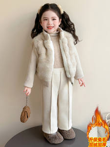 Ensemble deux pièces pour filles, automne-hiver 2025, <span class=keywords><strong>veste</strong></span> élégante en <span class=keywords><strong>simili</strong></span> <span class=keywords><strong>cuir</strong></span> et coton à manches longues avec doublure en polaire et pantalon décontracté - Product Image 6