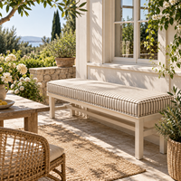 Coussins de banc d'extérieur lavables, imperméables, rectangulaires, à bords ourlés, pour terrasse, riviera, bord de mer, cabane, jardin, style 'Sand Ticking'