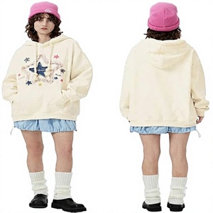 เสื้อฮู้ดดี้ทรงโอเวอร์ไซส์แบบยูนิเซ็กซ์ แต่งลายดาวสีครีม มีกระเป๋าจิงโจ้ รับผลิตโลโก้ตามสั่ง ขายส่ง - Product Image 2