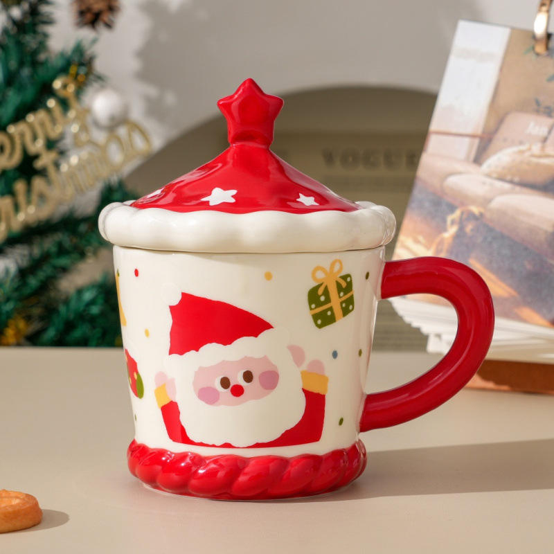 Tasse de Noël joyeuse vieil homme-tasse rouge + couvercle
