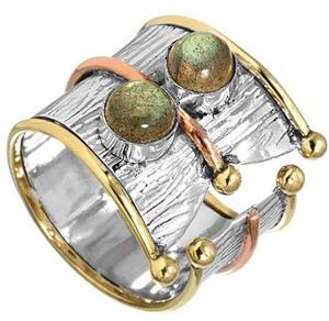 Nuevo diseño sólido 925 plata esterlina eternidad Vermeil anillo dos tonos Spinner raro labradorita piedra preciosa textura martillo anillos fiesta - Product Image 2
