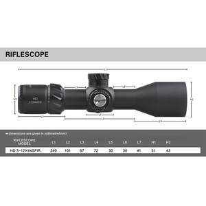 Mira telescópica compacta <span class=keywords><strong>Discovery</strong></span> HD 3-12X44SFIR con primer plano focal, retícula iluminada y cristal grabado para caza - Product Image 1