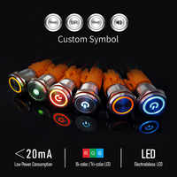 Interrupteur à bouton métallique étanche IP65 LANBOO 16/22 mm à verrouillage automatique ou à réinitialisation 1NO1NC/2NO2NC avec LED rouge, verte et bleue