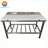 Table de découpe et de désossage industrielle en acier inoxydable avec planche en plastique de qualité alimentaire, plan de travail pour abattoir et usine alimentaire, personnalisable
