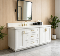 Meuble-lavabo double vasque de style américain avec armoire blanche et poignées dorées