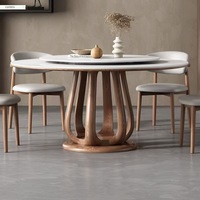 Table à manger moderne simple avec plateau tournant et chaises, design postmoderne, plateau en marbre artificiel, non pliable