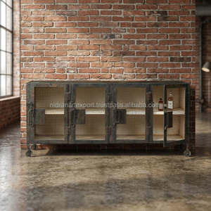 Industrial Farmhouse Metal TV Entertainment Unit with Adjustable Wheels and Antique Design for Home Office and Living Room - Product Image 2