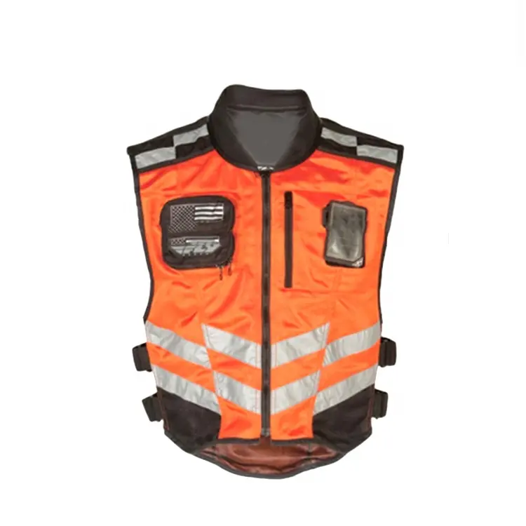 Orange Mens Custom Motorcycle Reflective Vest Motorbike Leather Vest