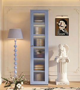 <span class=keywords><strong>Meuble</strong></span> de rangement moderne et minimaliste en métal blanc pour chambre à coucher, avec portes vitrées à fermeture douce et 6 étagères, idéal pour le salon - Product Image 5