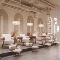 Conception de décoration de magasin de beauté moderne, mobilier de salon de coiffure, personnalisation du comptoir, ensembles de mobilier de salon de beauté et de manucure, directement de l'usine