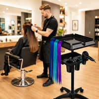 Chariot de salon multifonctionnel avec porte-gobelets, emplacements pour outils, roulettes pour extensions de cheveux et équipement de coiffure