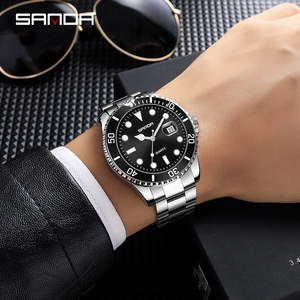 Montre à quartz SANDA <span class=keywords><strong>de</strong></span> luxe pour hommes d'affaires, cadran en verre vert 42 mm, bracelet en acier inoxydable 20 mm, étanche, date lumineuse - Product Image 6