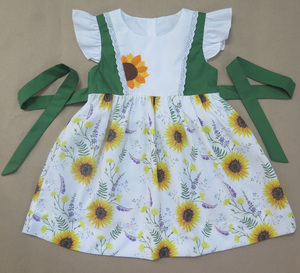 Vestido de Bebé Niña Bordado a Mano con Diseño de Girasol, Mangas con Volantes, Espalda con Lazo, Estilo Floral para Fiestas de Verano - Product Image 5