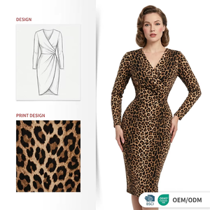 Robes midi à imprimé floral personnalisé en jersey tricoté confortable à taille haute avec nœud latéral, style A-line, <span class=keywords><strong>robe</strong></span> vintage rétro des années 1950 - Product Image 3