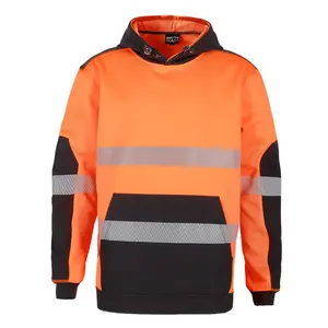 Men Orange Hi Vis Safety Hoodie for Worker Reflective hoodie High Visibility Sweatshirts with Hood