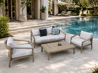 Canapé d'extérieur Hangkai en rotin et teck, imperméable et durable, avec table, pour jardin, patio, balcon, cour