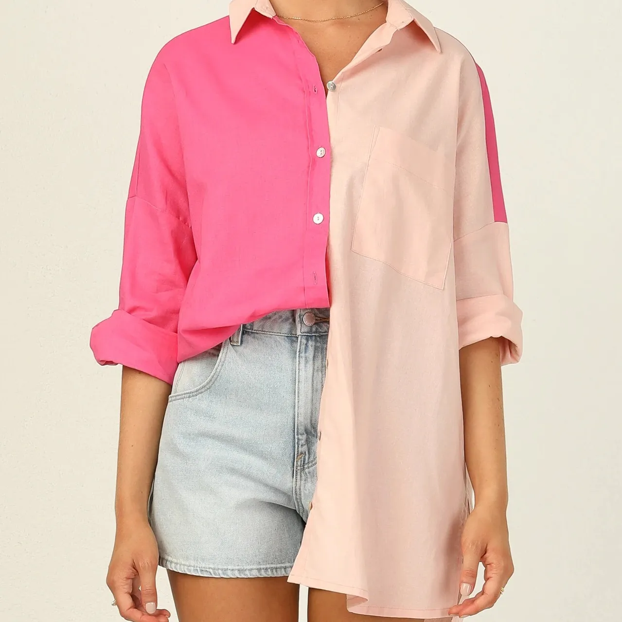 women fashion design contrast color shirts blouses