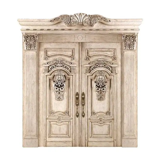 Luxury Villa Exterior Door Handcrafted Double Arched Solid Wood Retro-Style Modern Design for Whole House Customization