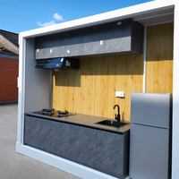 Maison conteneur pliable haut de gamme moderne avec cuisine extérieure intégrée, salle de douche, buanderie et bureau, servant de bâtiment de bureaux