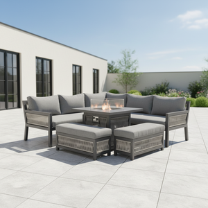 Ensemble de canapés d'extérieur compact gris en rotin pour terrasse et jardin, avec table de brasero relevable en aluminium – Prix abordable (<span class=keywords><strong>Londres</strong></span>) - Product Image 2