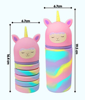 Porte-stylo cylindrique rétractable en silicone licorne de grande capacité, étui à crayons debout, sac à fermeture éclair pour enfants