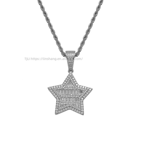 Pentagram pendant, hip hop accessories, men's and women's necklaces, <b>copper</b> inlaid zircon, zircon star pendant. - Product Image 5
