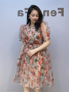 Vestido <span class=keywords><strong>de</strong></span> Organza Rosa con Estampado Floral Coreano Francés, Estilo Princesa, para <span class=keywords><strong>Mujer</strong></span>, Dos Piezas, Mangas Abullonadas, Talla Grande, Modelo LFF-6162 - Product Image 6