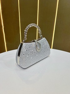Nouvelle arrivée, sac à main de luxe pour femmes, classique, avec diamants, entièrement en strass, en polyester, avec chaîne, fermeture magnétique, 1L, ovale - Product Image 2