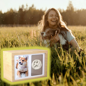 Urne commémorative pour animaux de compagnie avec cadre <span class=keywords><strong>photo</strong></span>, empreintes de pattes, boîte de rangement en bois pour cendres d'animaux, funérailles de chats et chiens - Product Image 2