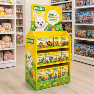 Kids Toy Display Cardboard Floor Rack, Colorful <b>Stand</b> For Kids Building Blocks, Tool-Free Setup For Toy Retail Shops - Product Image 3