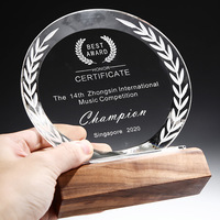 Cadeau souvenir personnalisé Vente en gros Verre optique MH-NJ022 trophée vierge avec base en bois