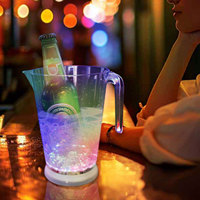 Pichet à bière lumineux en plastique transparent de 48 oz avec poignées pour fêtes, accessoires de bar, promotionnel, pour boissons
