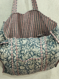 Handmade Cotton Block Print Tote <b>Bag</b> | Quilted Kantha Travel Shoulder <b>Bag</b> for Women with Boho <b>Indian</b> Textile Design - Product Image 5