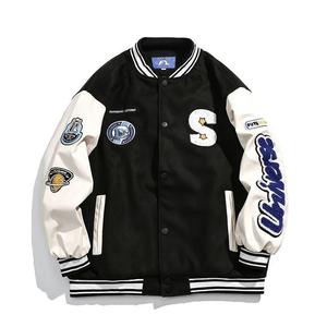 Nouvelle <span class=keywords><strong>veste</strong></span> de baseball en coton d'hiver avec broderie de lettres de marque et manches en cuir, pour couple, vestes en coton pour hommes - Product Image 1