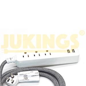 3 cửa hàng 2USB Trạm Sạc 3ft nhiệm vụ nặng nề bện dây mở rộng máy tính để bàn điện dải phẳng cắm 15Amp đồng PVC ổ cắm - Product Image 2