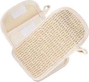 Grosir kustom Logo Natural Sisal tas sabun Mesh Flip Cover gaya mode kemasan badan <span class=keywords><strong>Velcro</strong></span> sikat mandi spons scrubber - Product Image 3
