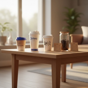 Gobelets en papier jetables Sunshine à double paroi, avec logo personnalisé imprimé, sans plastique, 12 oz, pour thé chaud et café, avec couvercles en PS - Product Image 6
