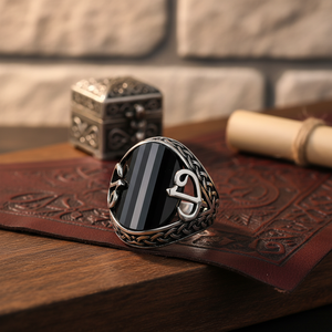 Oval Onyx Stone Tugra Design Ottoman <b>Men's</b> <b>Ring</b> Turkish Handmade Wholesale Authentic <b>Silver</b> <b>Men</b> <b>Ring</b> - Product Image 3