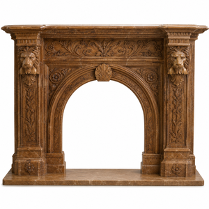 Chimenea Tradicional de Mármol con Acabado en Madera Roja y Tallados de Leones, para Leña, para Interiores, Sala de Estar - Product Image 2