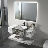 Nouvelle Vanité de Salle de Bain Murale Facile à Nettoyer avec Lavabo en Céramique Gris Ardoise Fritté, Miroir LED et Meuble Résistant à l'Eau