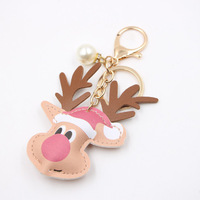 Porte-clés Renne Noël Peluche Bonnet Père Noël Pendentif Perle Fausse Mousqueton Porte-clés Cadeau Décoration Sac