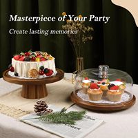 Élégant support à dessert rond en bois d'acacia de 12 pouces avec dôme en acrylique transparent résistant à la chaleur pour gâteaux, pâtisseries et plats chauds