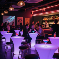 Table et Chaises de Bar LED Lumineuses pour Club Nocturne, Salon, Extérieur, Table Haute Cocktail, Tables Rondes LED pour Événements et Jardins