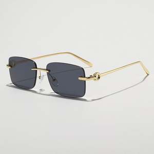 Lunettes de soleil carrées sans monture avec logo personnalisé, verres dégradés, protection UV400, monture métallique, style vintage 2025 pour hommes et femmes - Product Image 2