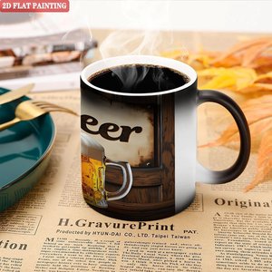 Mug à sublimation noir givré 11oz en céramique, tasse à changement de couleur thermique, design bière - Product Image 5