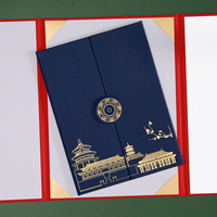 Carpeta de Certificado Personalizada Estilo Chino con Estampado Dorado en Caliente, Páginas Interiores Imprimibles, Porta Diplomas y Premios