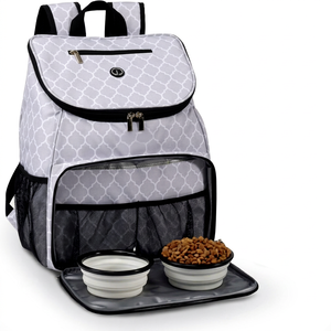 Échantillon Gratuit : Sac de Voyage pour Chien en Cuir Véritable, Style Tendance, Fermeture Ouverte, Organisateur de Voyage pour Animaux avec Conteneur Alimentaire et Bols - Product Image 1