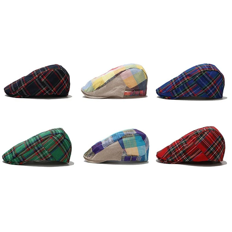 Bsci Groothandel Custom Mannen Vrouwen Plaid Polyester Katoen Klimop Hoeden, Verstelbare Metalen Band Krantenjongenspet